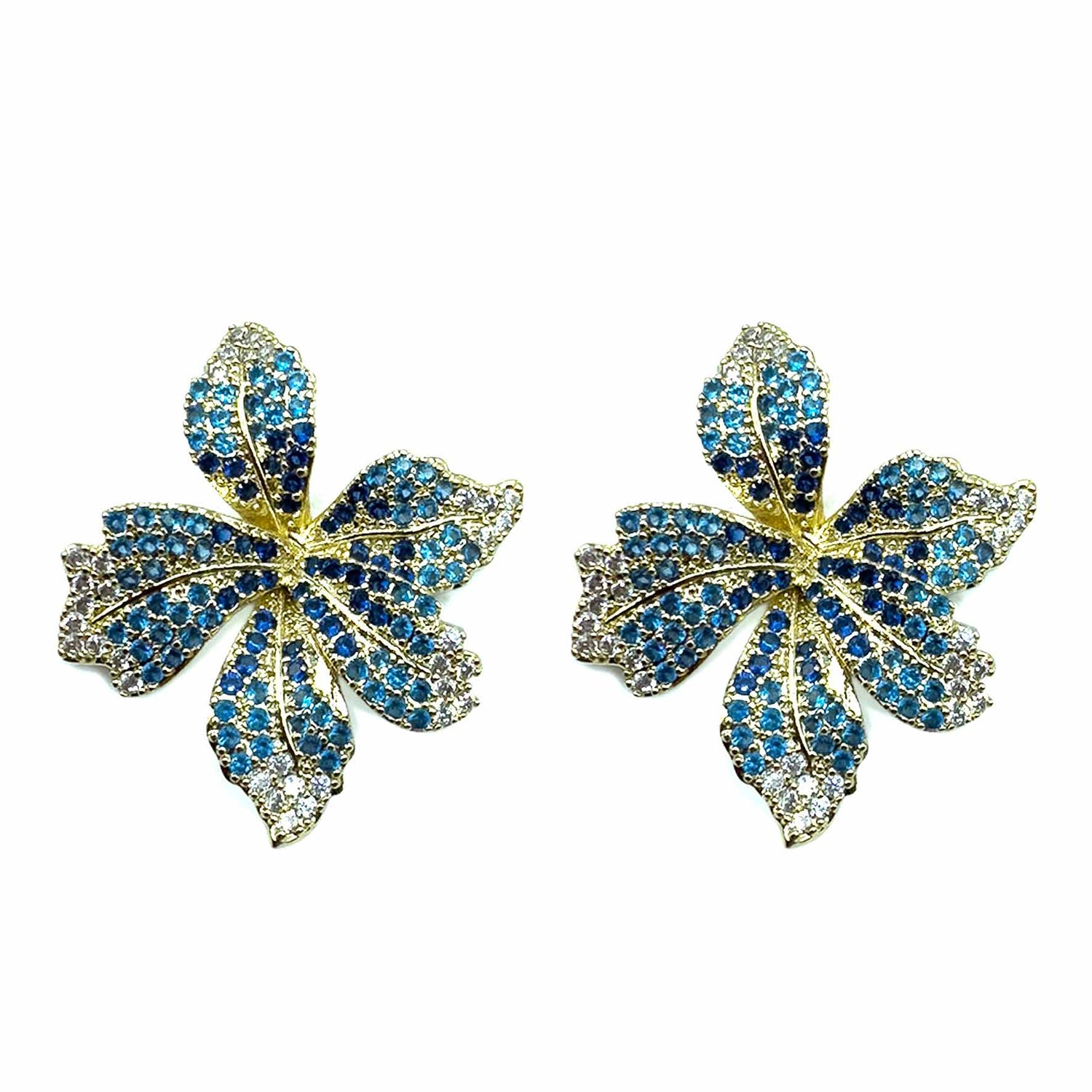 Palestro Milano Orecchini Gold - Blu Mini giglio di pavè