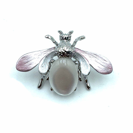 Palestro Milano Spille e spillette Silver - Bianco Pink Mosca con Gemma