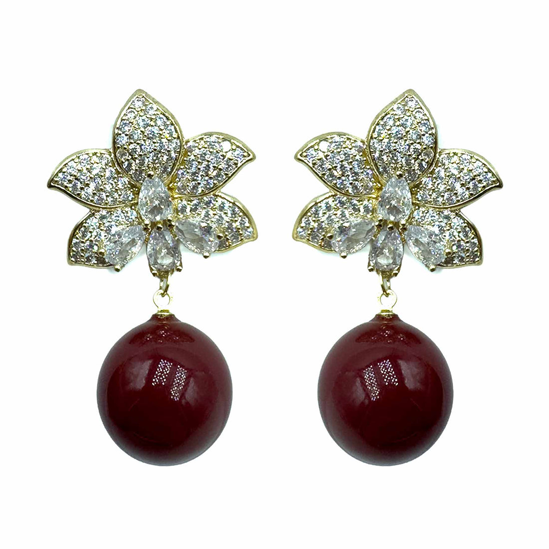 Palestro Milano Orecchini Gold Rosso Fiore di pietre&amp;pavè con perla
