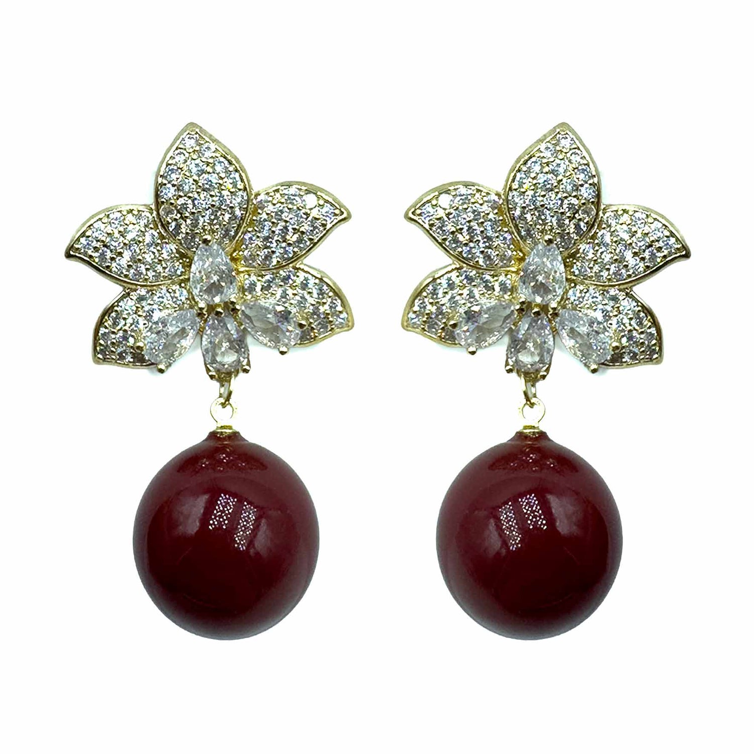 Palestro Milano Orecchini Gold Rosso Fiore di pietre&amp;pavè con perla