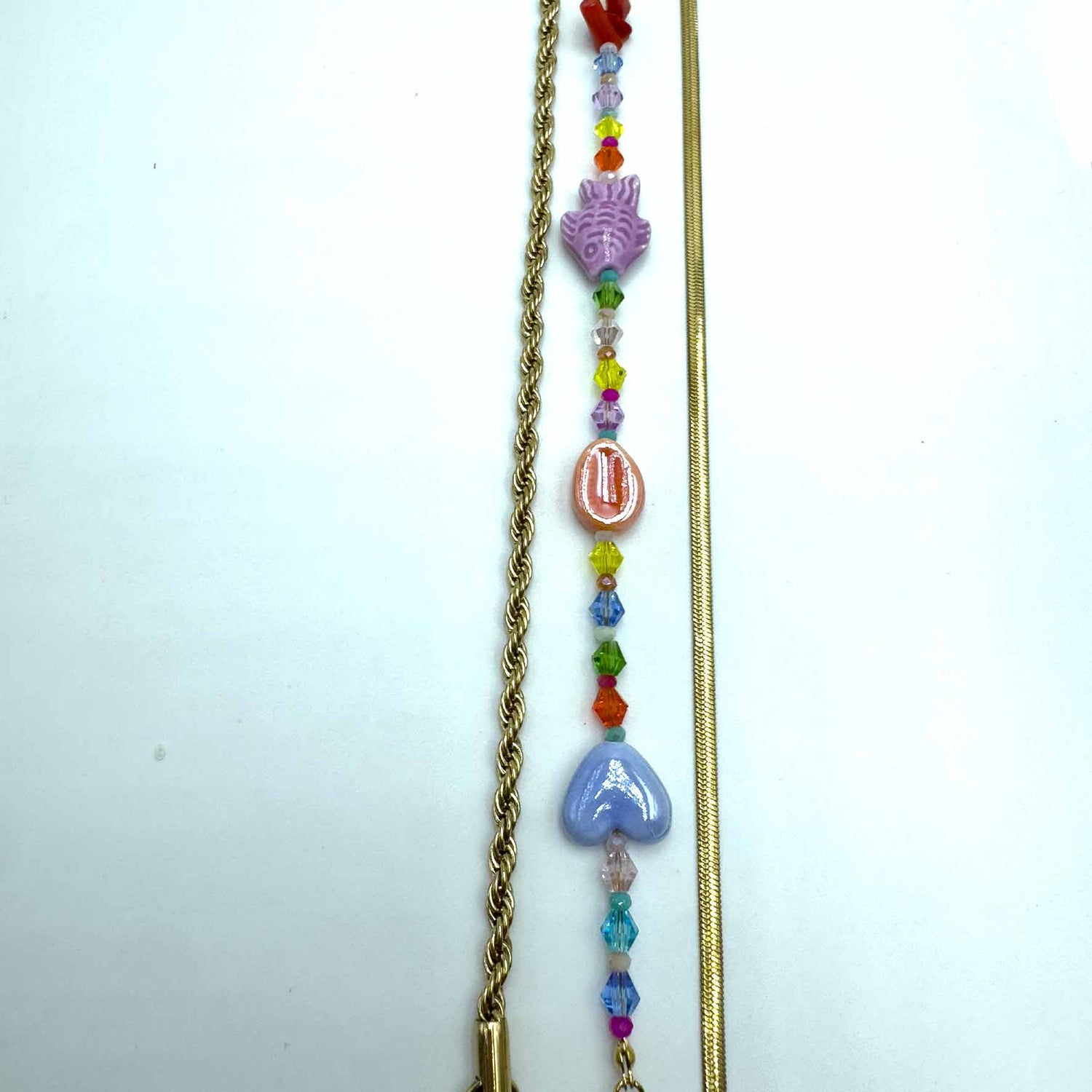 Palestro Milano Cavigliere Trio cavigliere catene gold &amp; pesciolino con perline