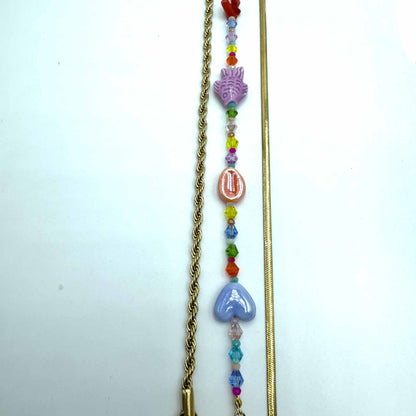 Palestro Milano Cavigliere Trio cavigliere catene gold &amp; pesciolino con perline