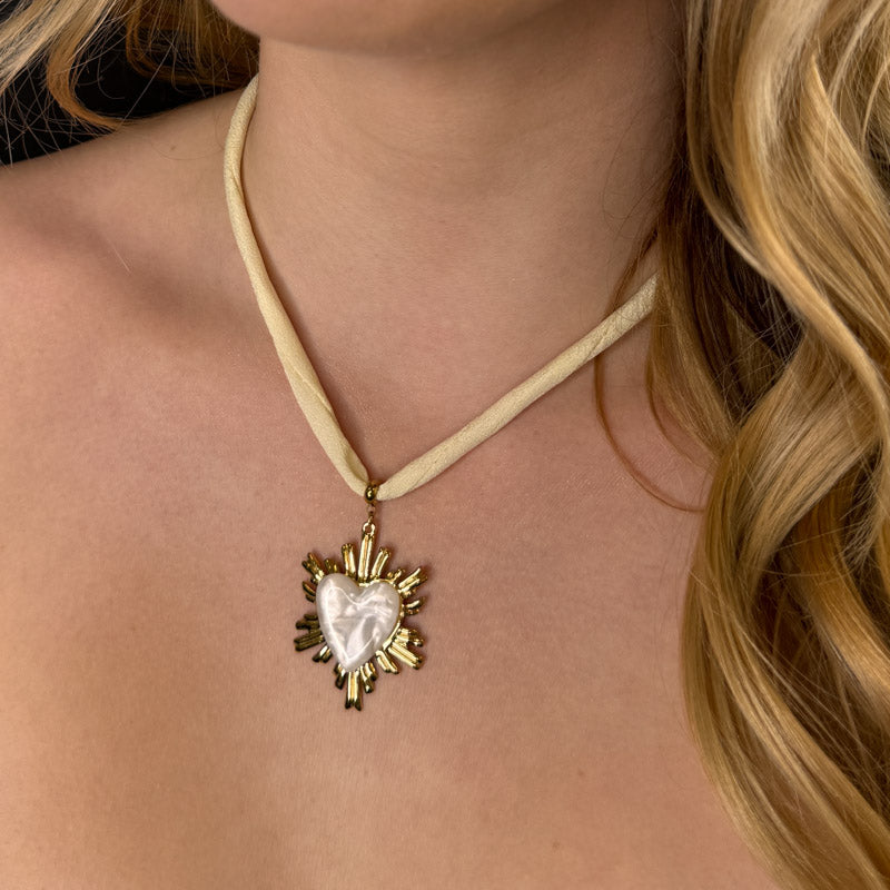 Palestro Milano Collane Cuore Bianco Perla Collana Cuore e Raggi solari
