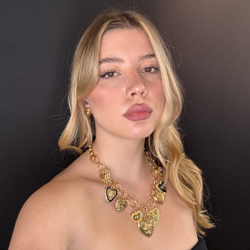 Palestro Milano Collane Cuori Charms Black&amp;Gold