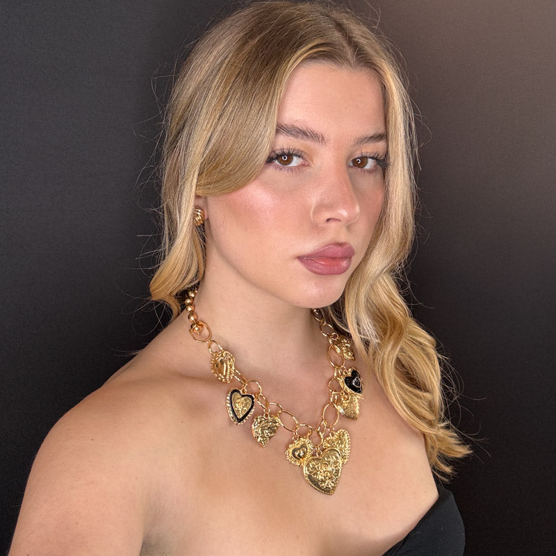 Palestro Milano Collane Cuori Charms Black&amp;Gold