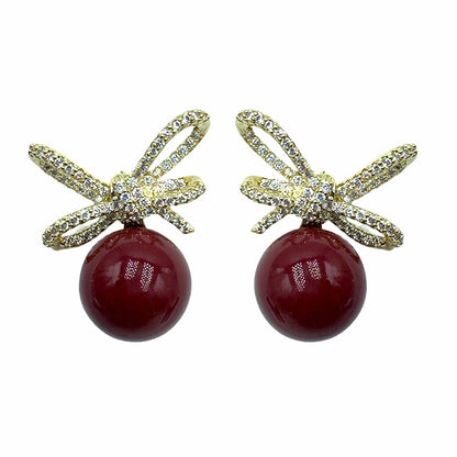 Palestro Milano Fiocchetto Gold Cristallo / Perla Bordeaux Fiocchetti di Pavè con Perla