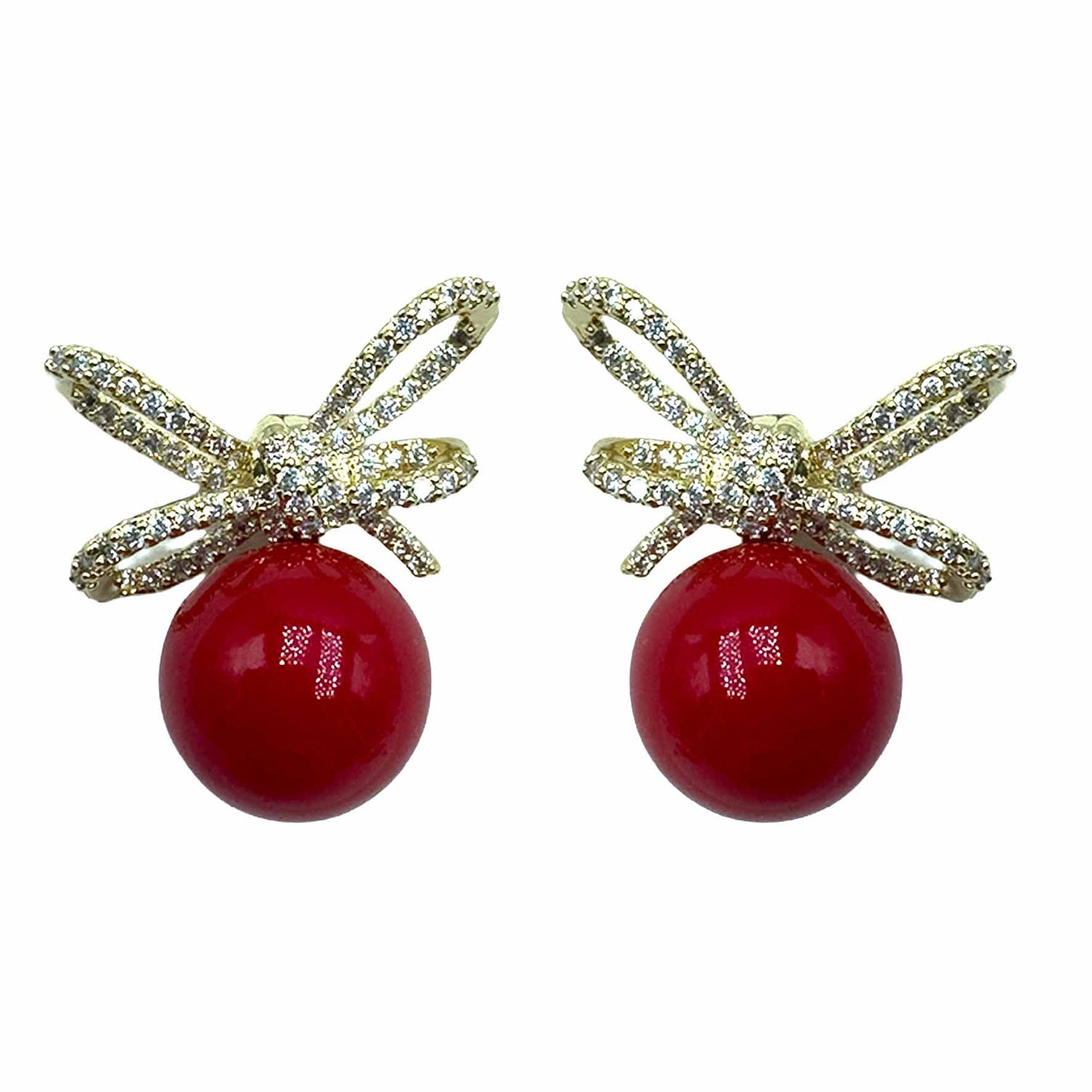 Palestro Milano Fiocchetto Gold Cristallo / Perla Rossa Fiocchetti di Pavè con Perla