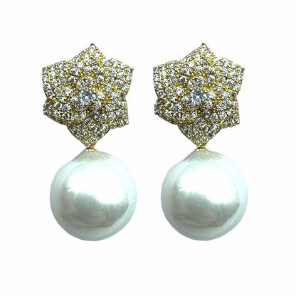 Palestro Milano Gold Bianco Roselline di Pavè con Perla