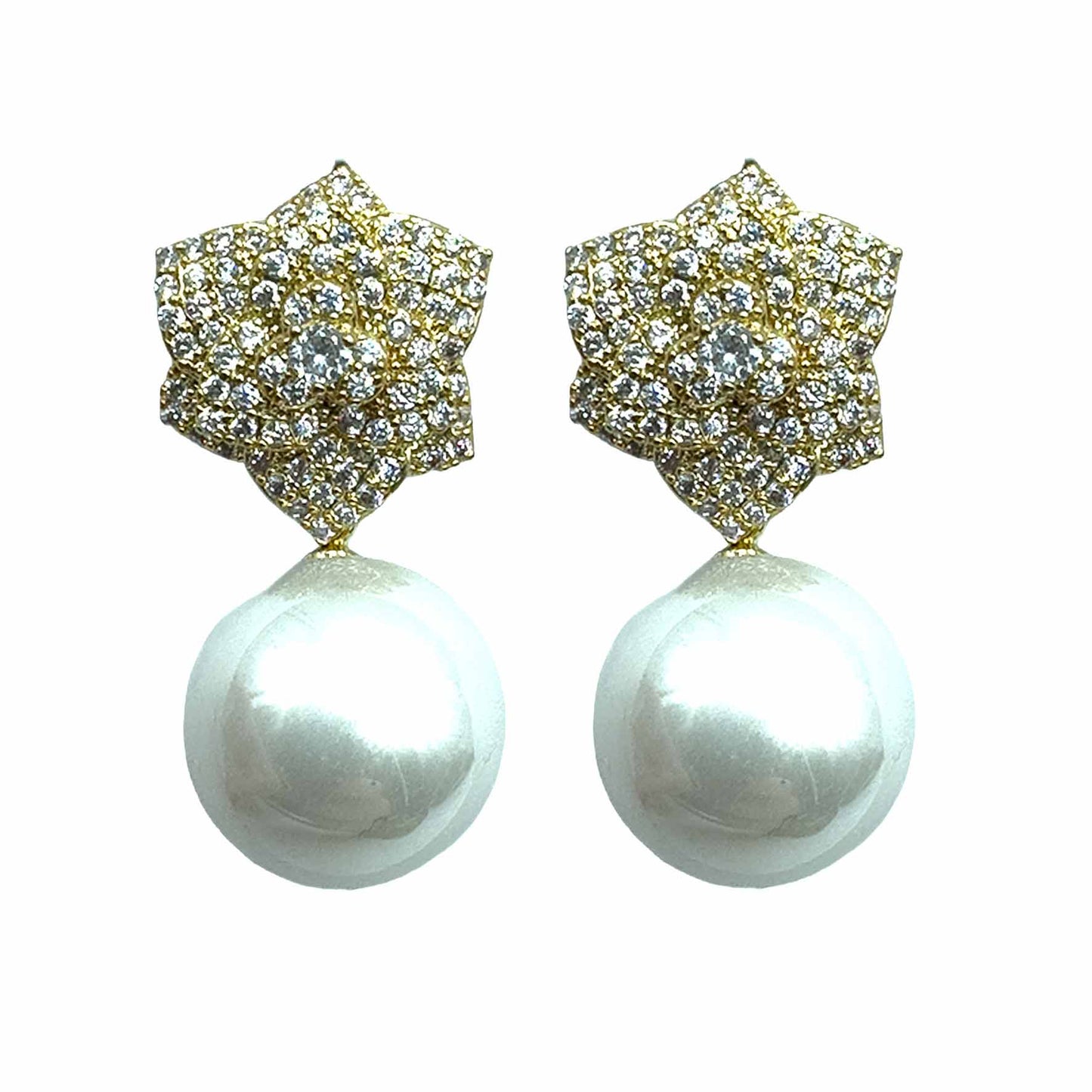 Palestro Milano Gold Bianco Roselline di Pavè con Perla