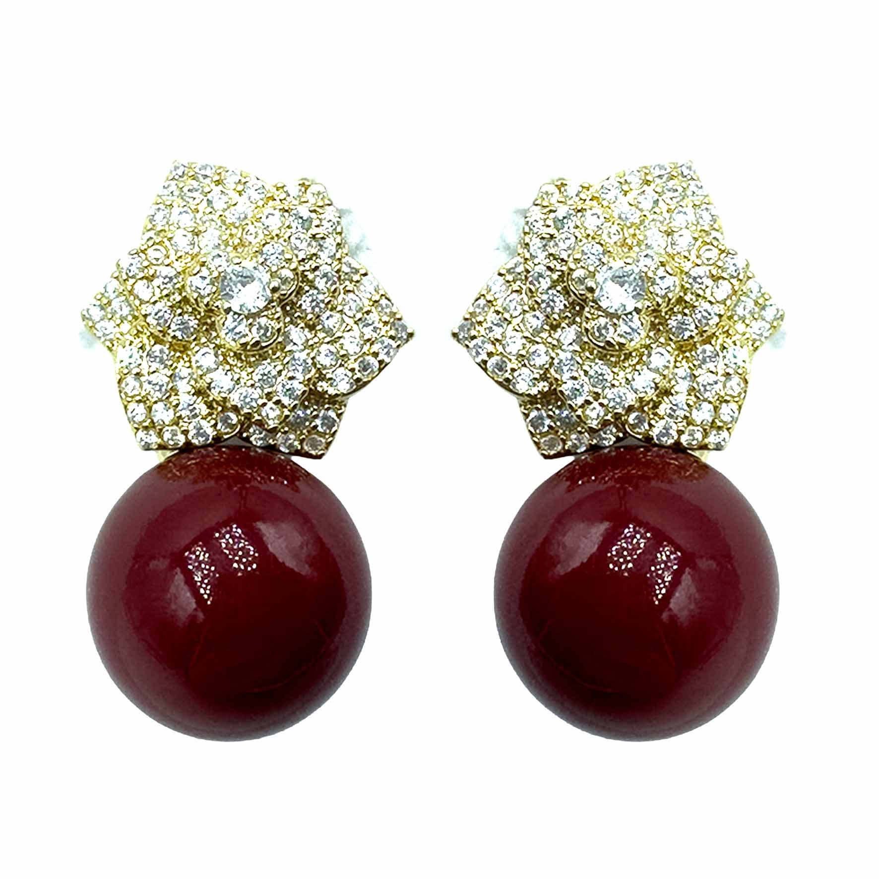 Palestro Milano Gold Bordeaux Roselline di Pavè con Perla