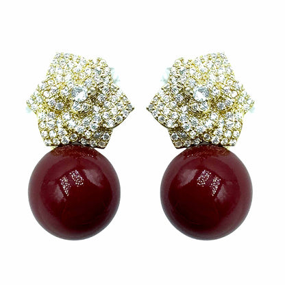 Palestro Milano Gold Bordeaux Roselline di Pavè con Perla