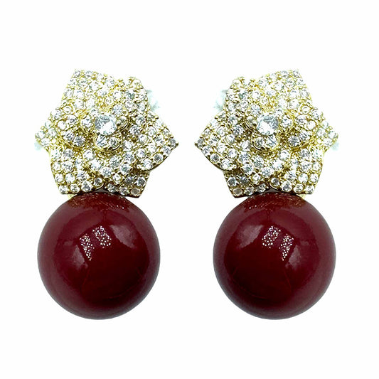 Palestro Milano Gold Bordeaux Roselline di Pavè con Perla