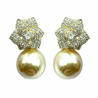 Palestro Milano Gold Champagne Roselline di Pavè con Perla