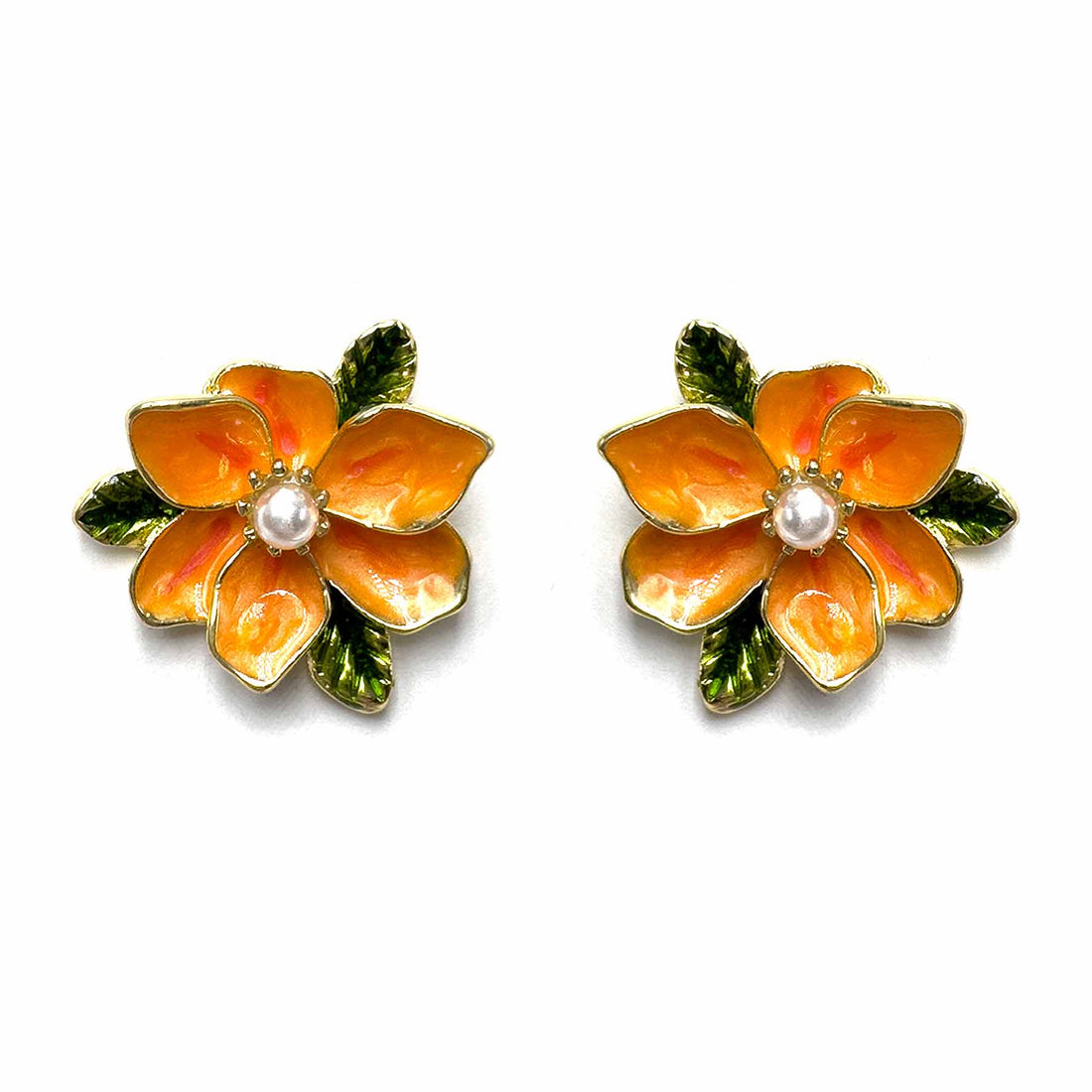 Palestro Milano Orecchini Arancio Fiore con perlina e fogliolina