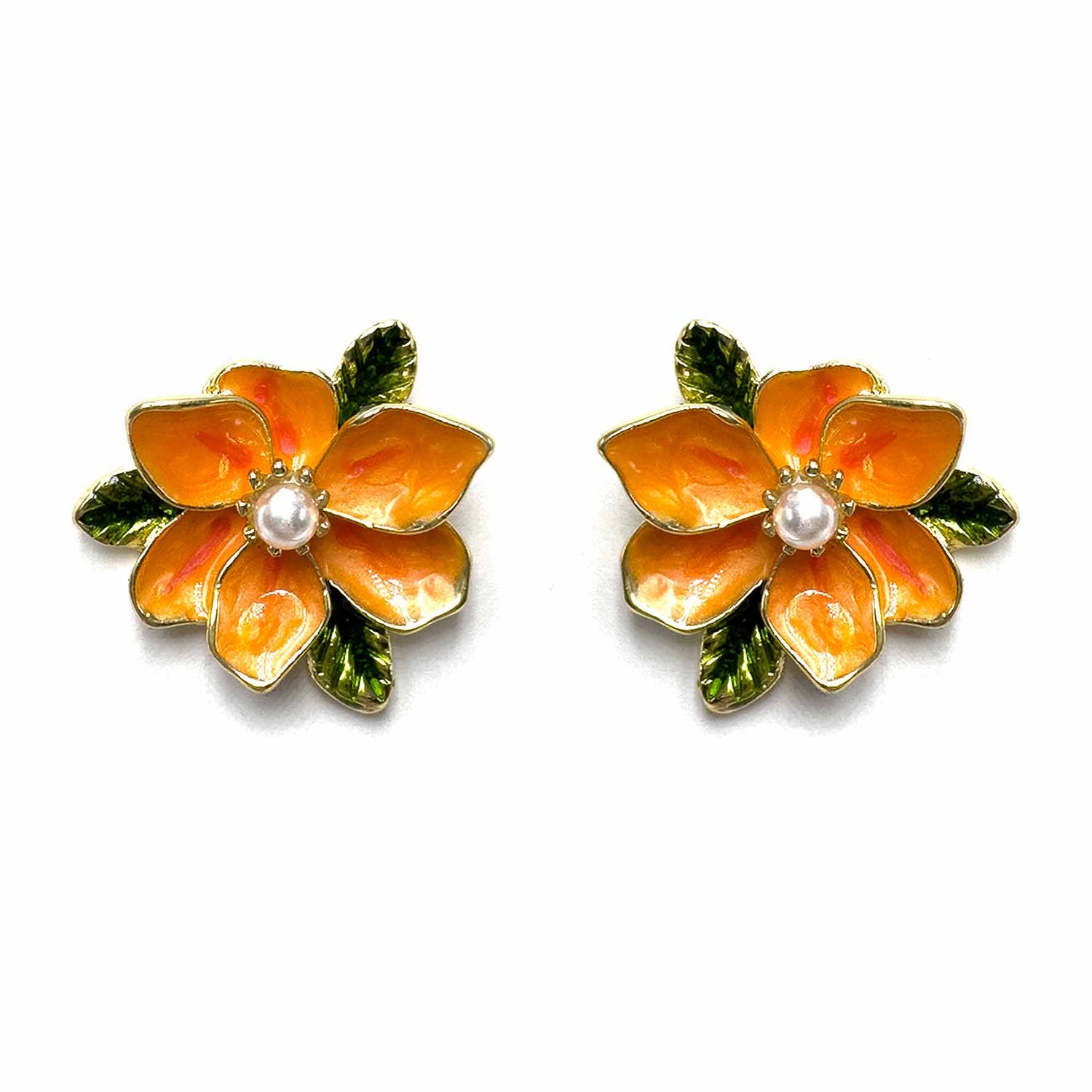 Palestro Milano Orecchini Arancio Fiore con perlina e fogliolina