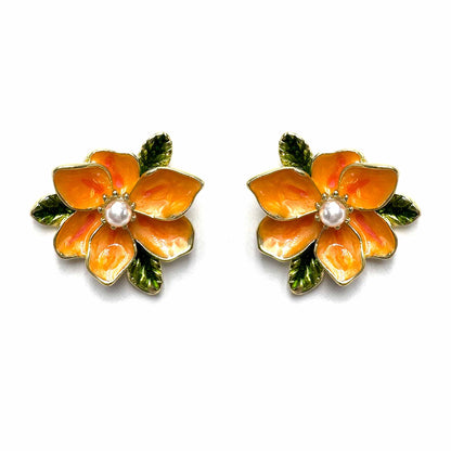 Palestro Milano Orecchini Arancio Fiore con perlina e fogliolina
