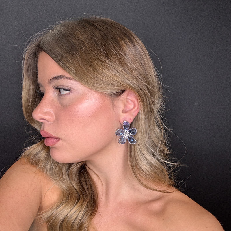 Palestro Milano Orecchini Azzurro Base Silver Petali Preziosi