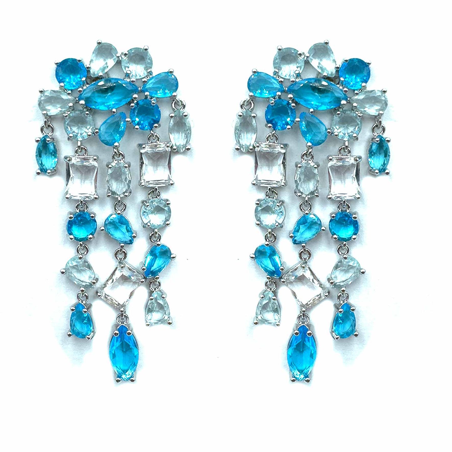 Palestro Milano Orecchini Azzurro Cascata geometrica di cristalli