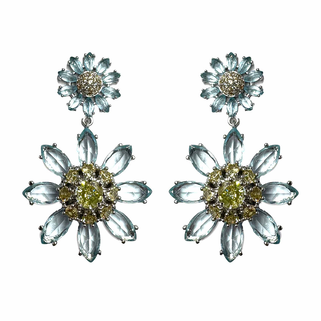 Palestro Milano Orecchini Azzurro Doppia margherita di cristalli