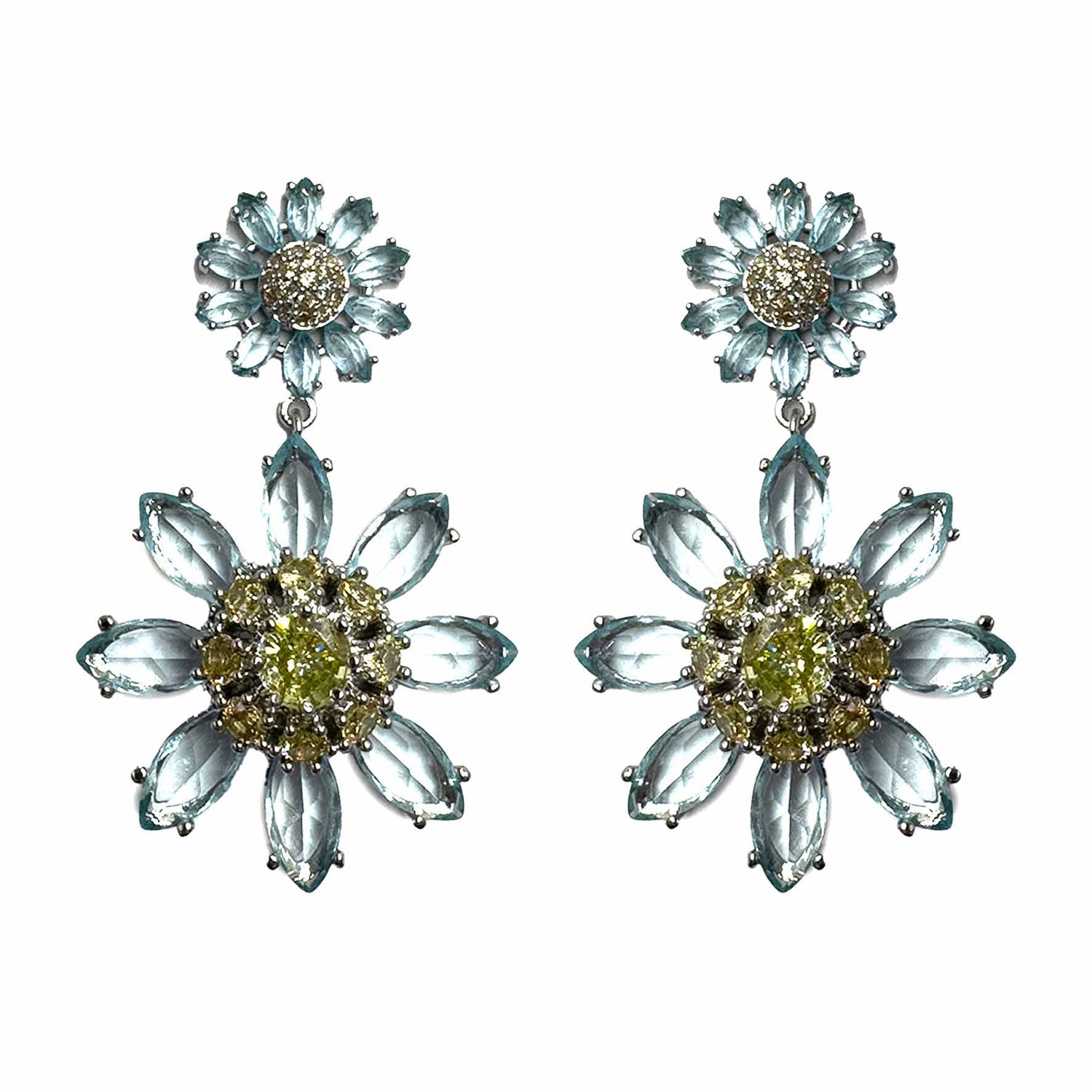 Palestro Milano Orecchini Azzurro Doppia margherita di cristalli