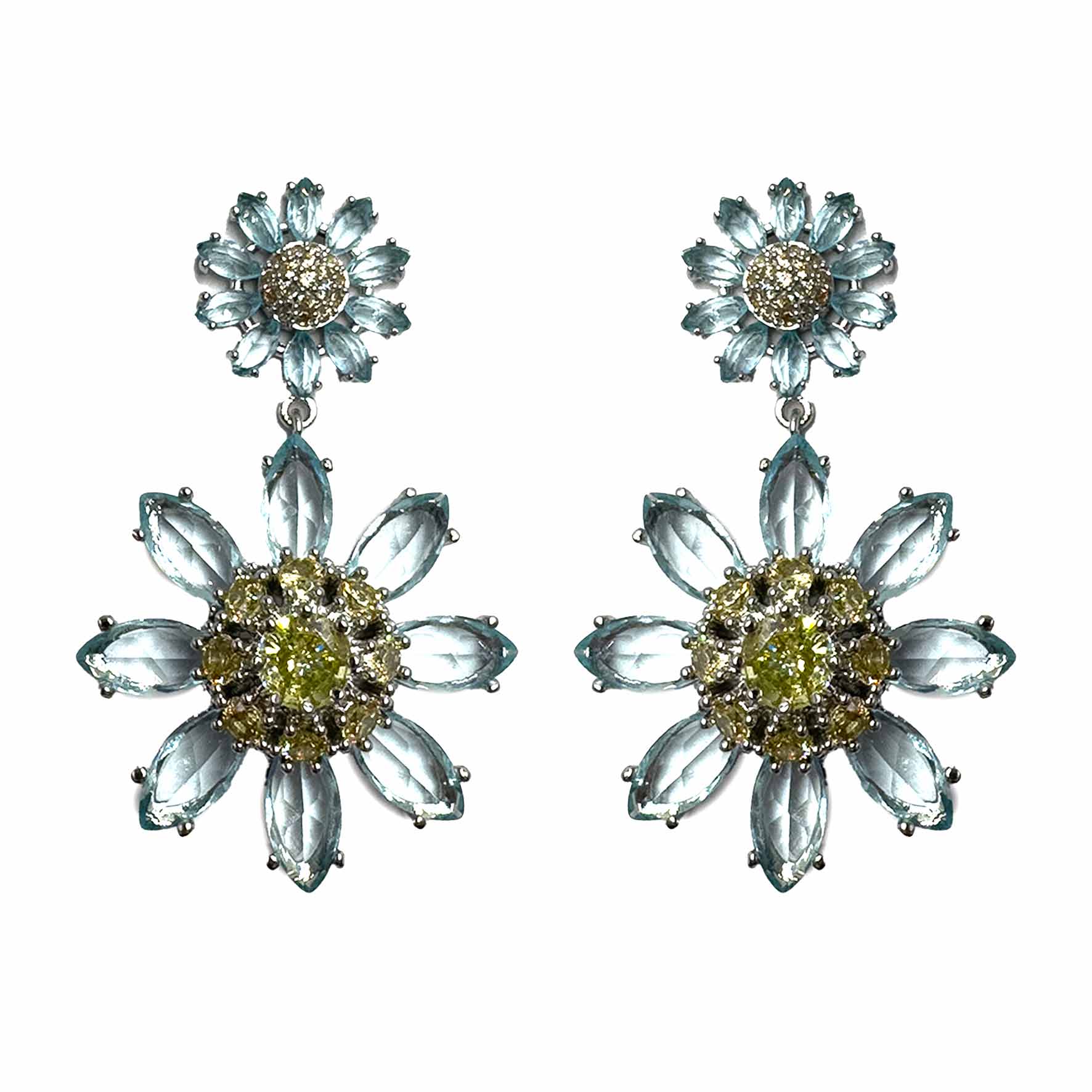 Palestro Milano Orecchini Azzurro Doppia margherita di cristalli