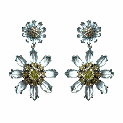 Palestro Milano Orecchini Azzurro Doppia margherita di cristalli