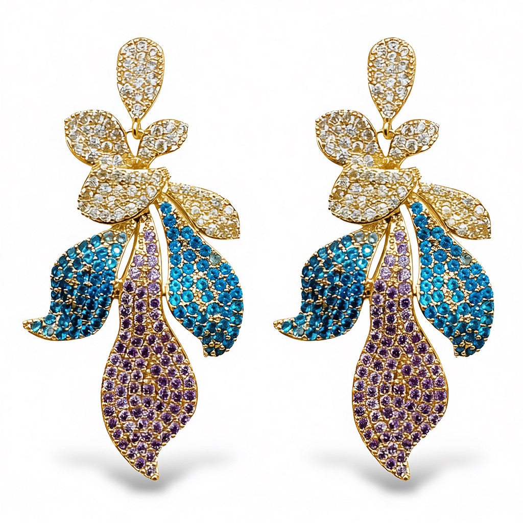 Palestro Milano Orecchini Azzurro/Lillac Foglie sfumature di Pavè