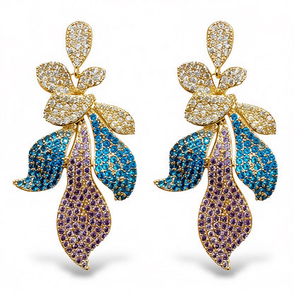 Palestro Milano Orecchini Azzurro/Lillac Foglie sfumature di Pavè