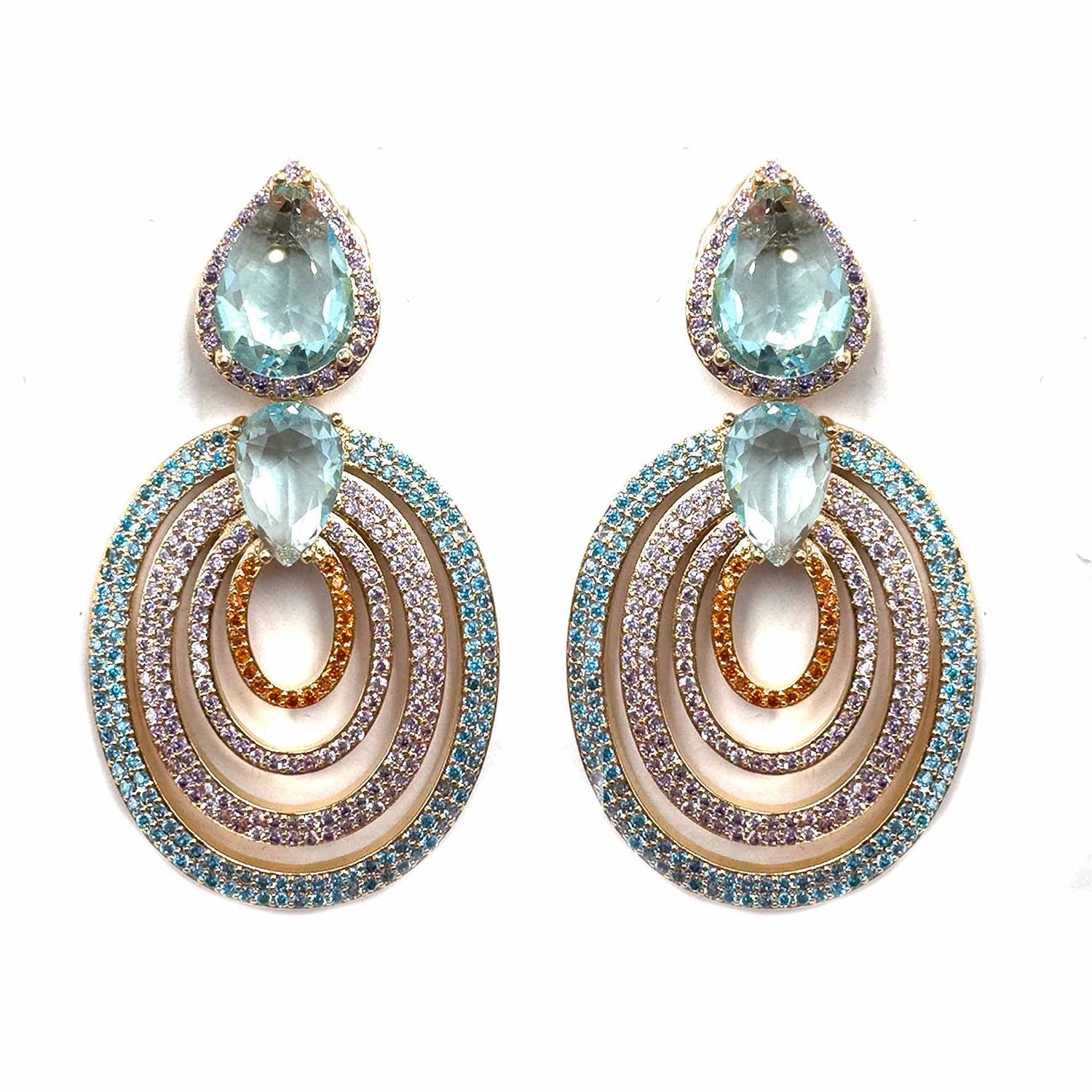 Palestro Milano Orecchini Azzurro/Lillac Tondo di pavè con doppia goccia