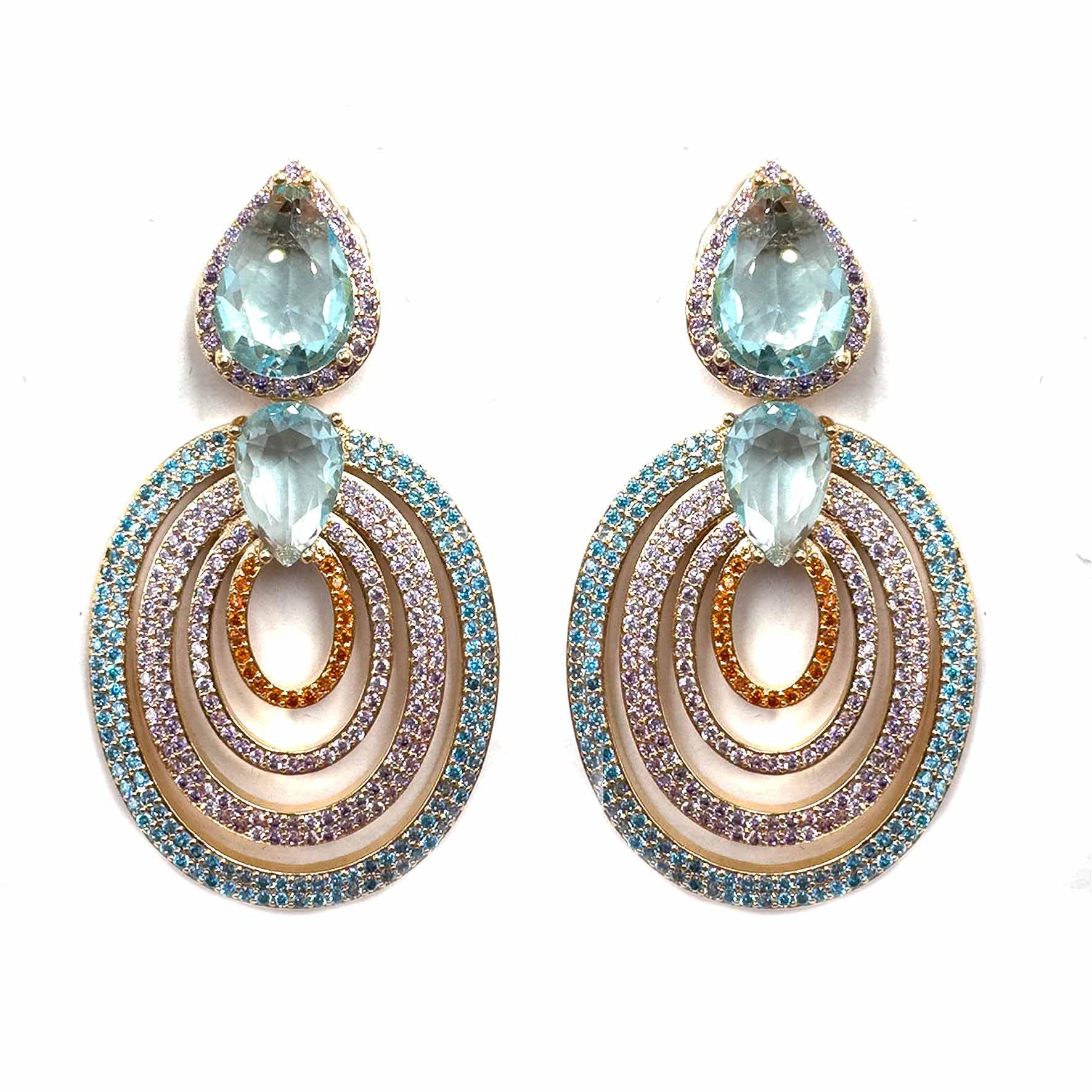 Palestro Milano Orecchini Azzurro/Lillac Tondo di pavè con doppia goccia