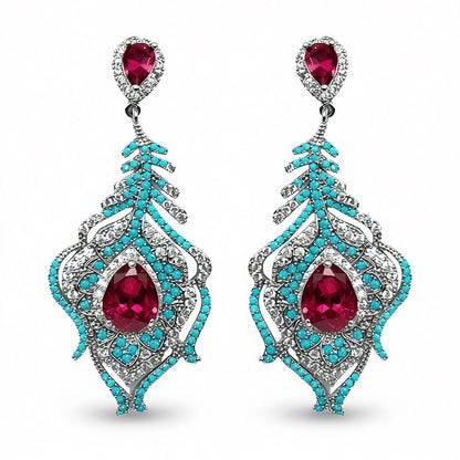Palestro Milano Orecchini Azzurro/Rosso Piuma Ornamentale
