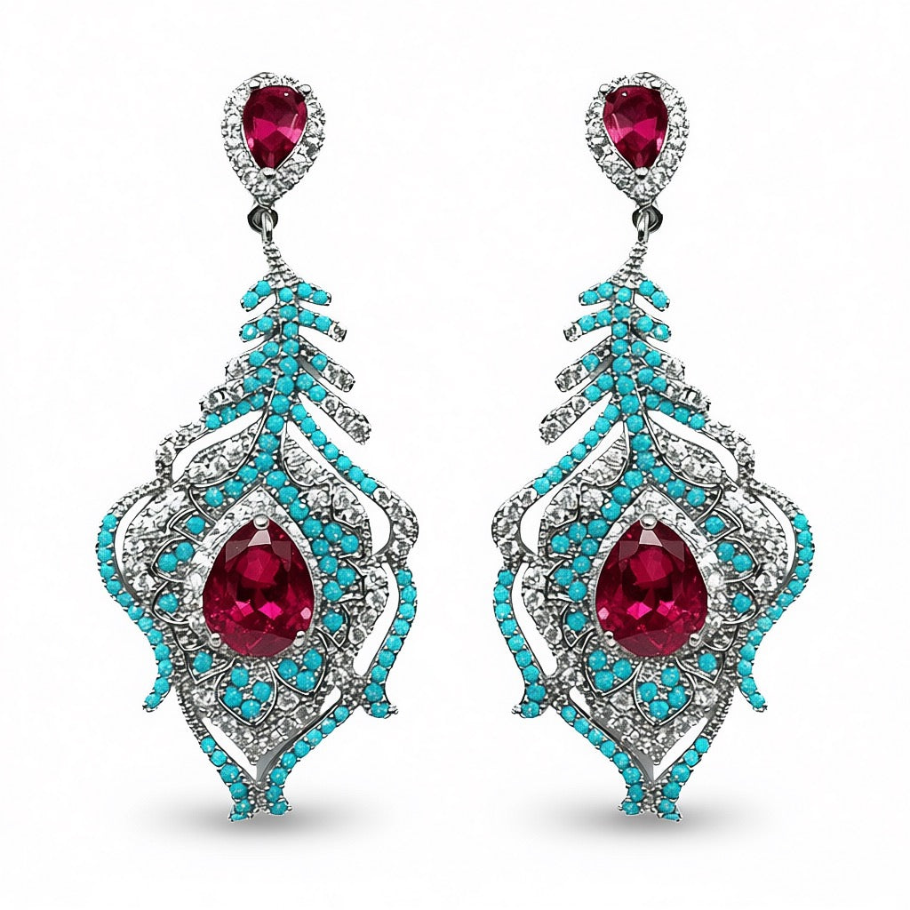 Palestro Milano Orecchini Azzurro/Rosso Piuma Ornamentale