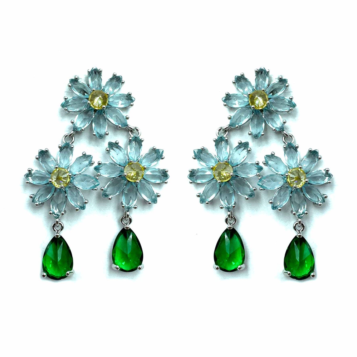 Palestro Milano Orecchini Azzurro Trio di fiorellini di cristalli