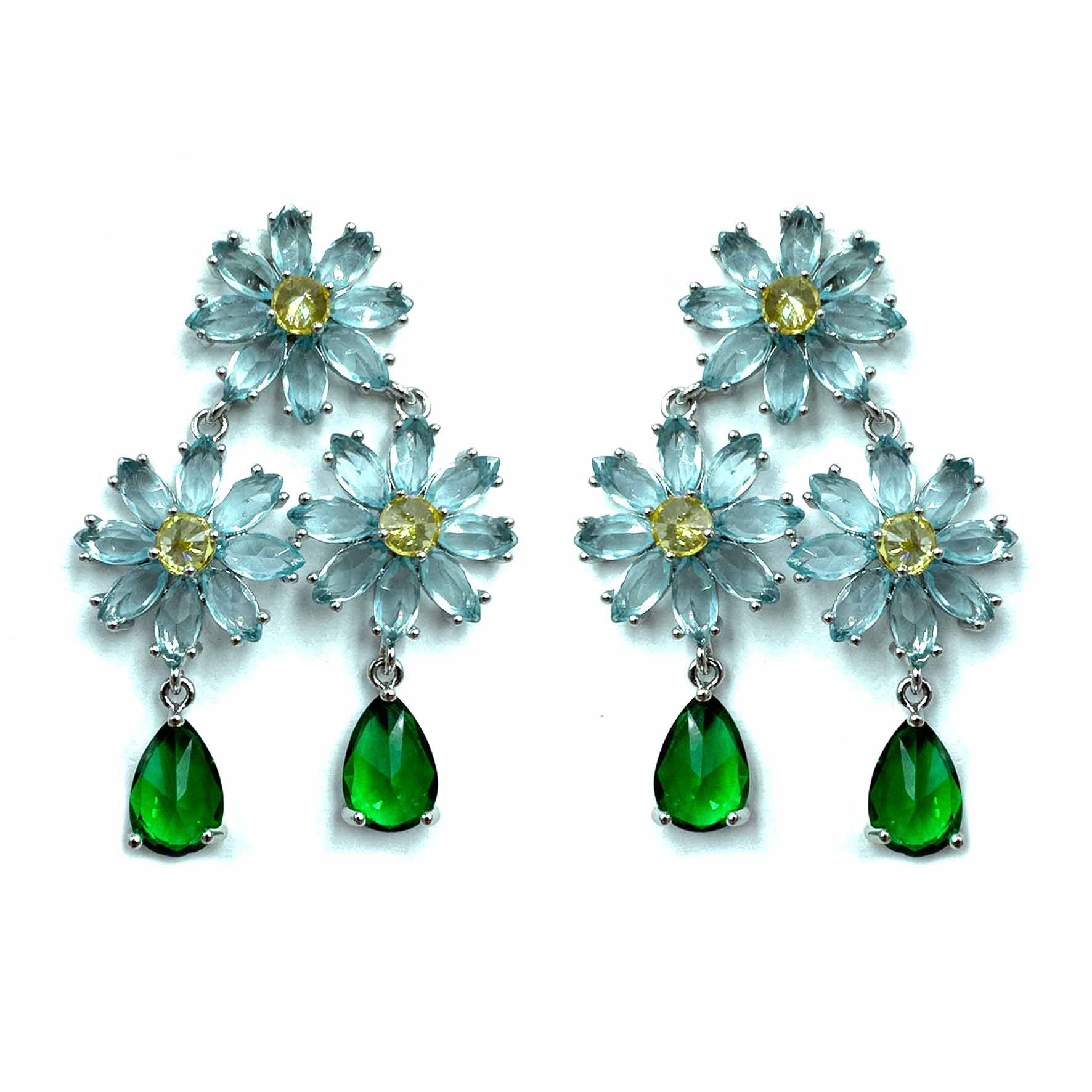 Palestro Milano Orecchini Azzurro Trio di fiorellini di cristalli
