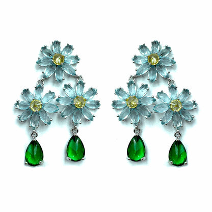 Palestro Milano Orecchini Azzurro Trio di fiorellini di cristalli