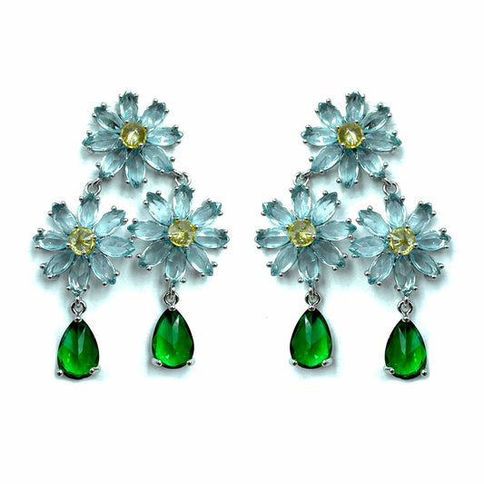 Palestro Milano Orecchini Azzurro Trio di fiorellini di cristalli