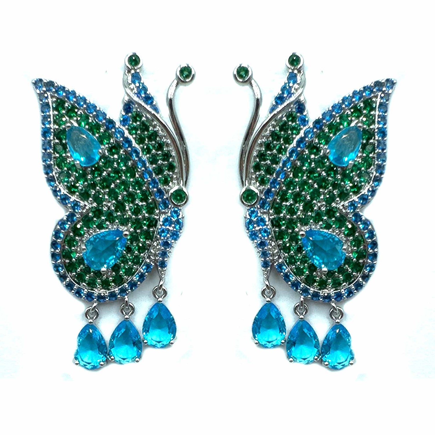 Palestro Milano Orecchini Azzurro&amp;Verde Farfallina a tre gocce