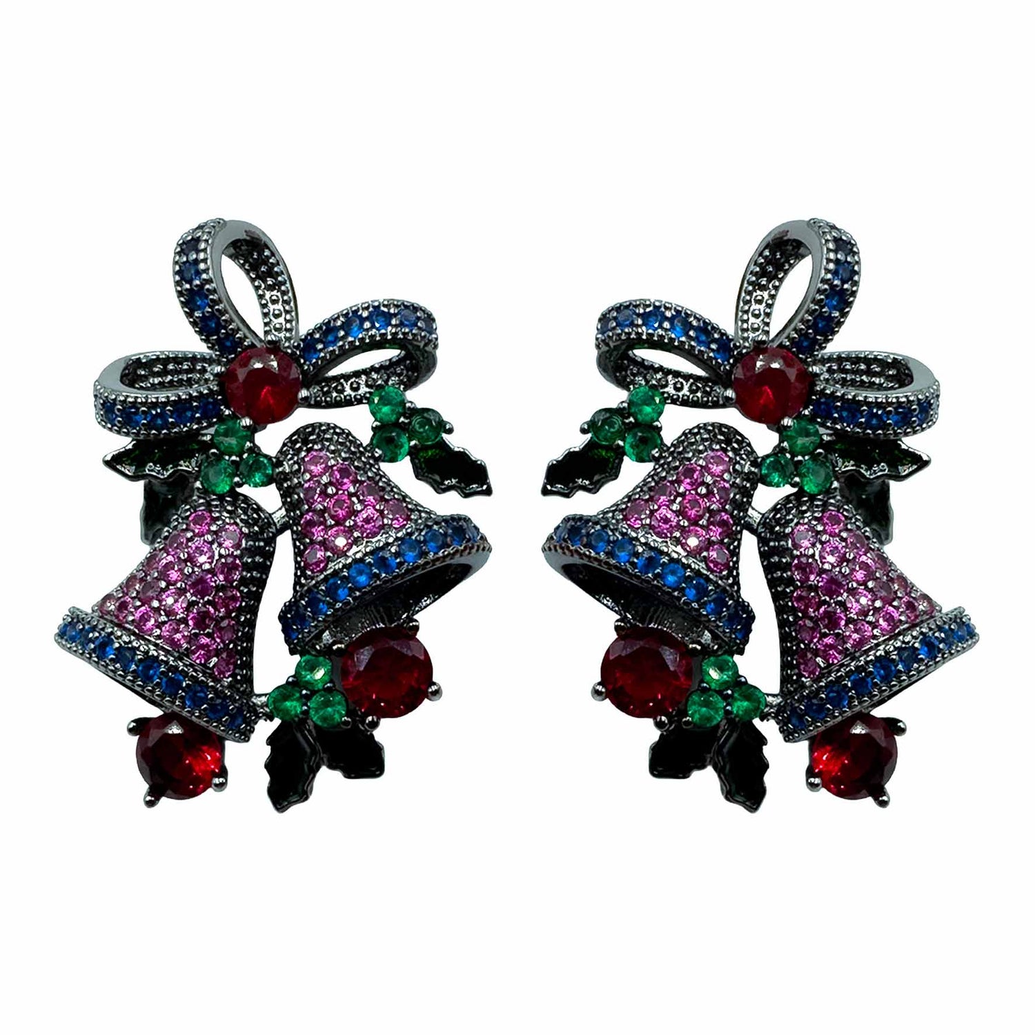 Palestro Milano Orecchini Base Dark / Fucsia-Blu Campanelle di zirconi Argento 925