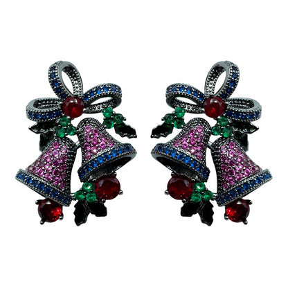 Palestro Milano Orecchini Base Dark / Fucsia-Blu Campanelle di zirconi Argento 925