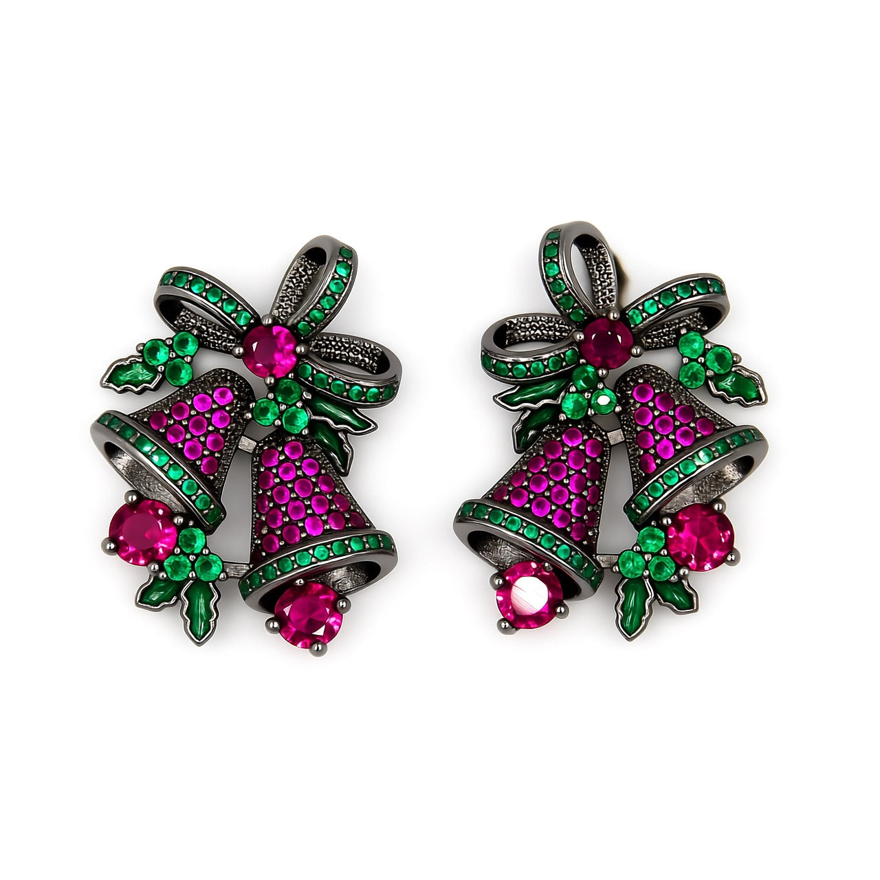 Palestro Milano Orecchini Base Dark / Fucsia-Verde Campanelle di zirconi Argento 925