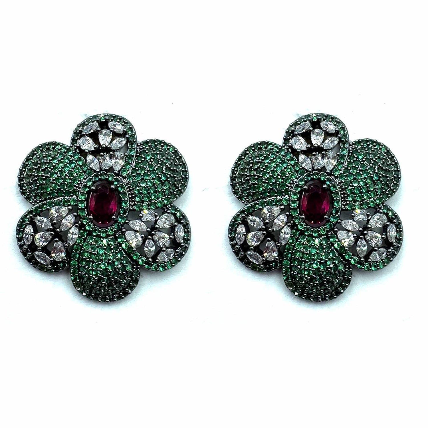 Palestro Milano Orecchini Base Dark - Verde Smeraldo Rubino Camelia di Pavè