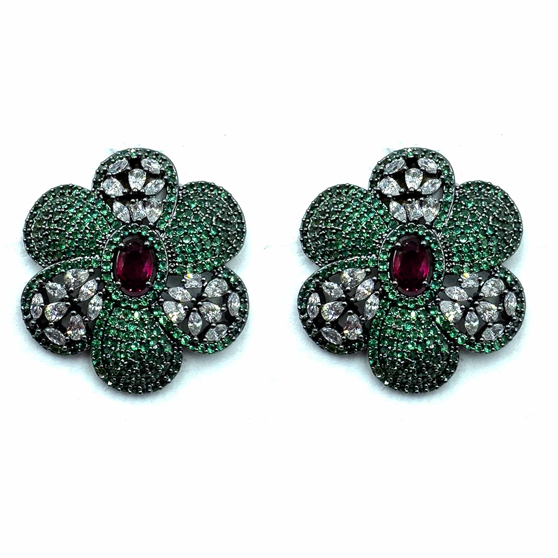 Palestro Milano Orecchini Base Dark - Verde Smeraldo Rubino Camelia di Pavè