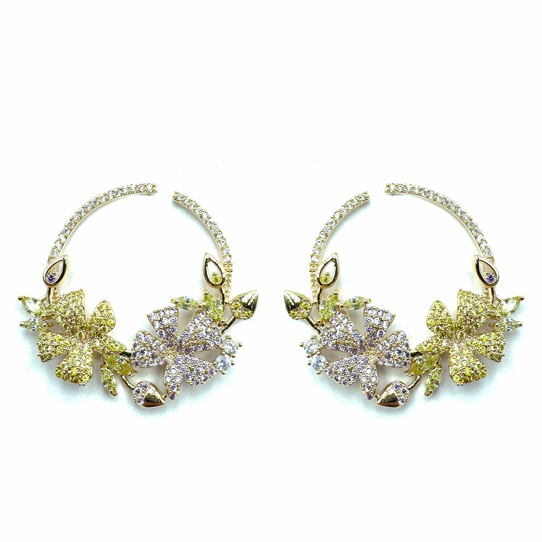 Palestro Milano Orecchini Base Gold Cerchi con Fiorellini Pavè