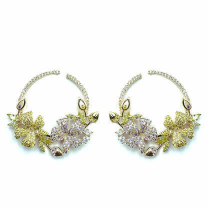 Palestro Milano Orecchini Base Gold Cerchi con Fiorellini Pavè