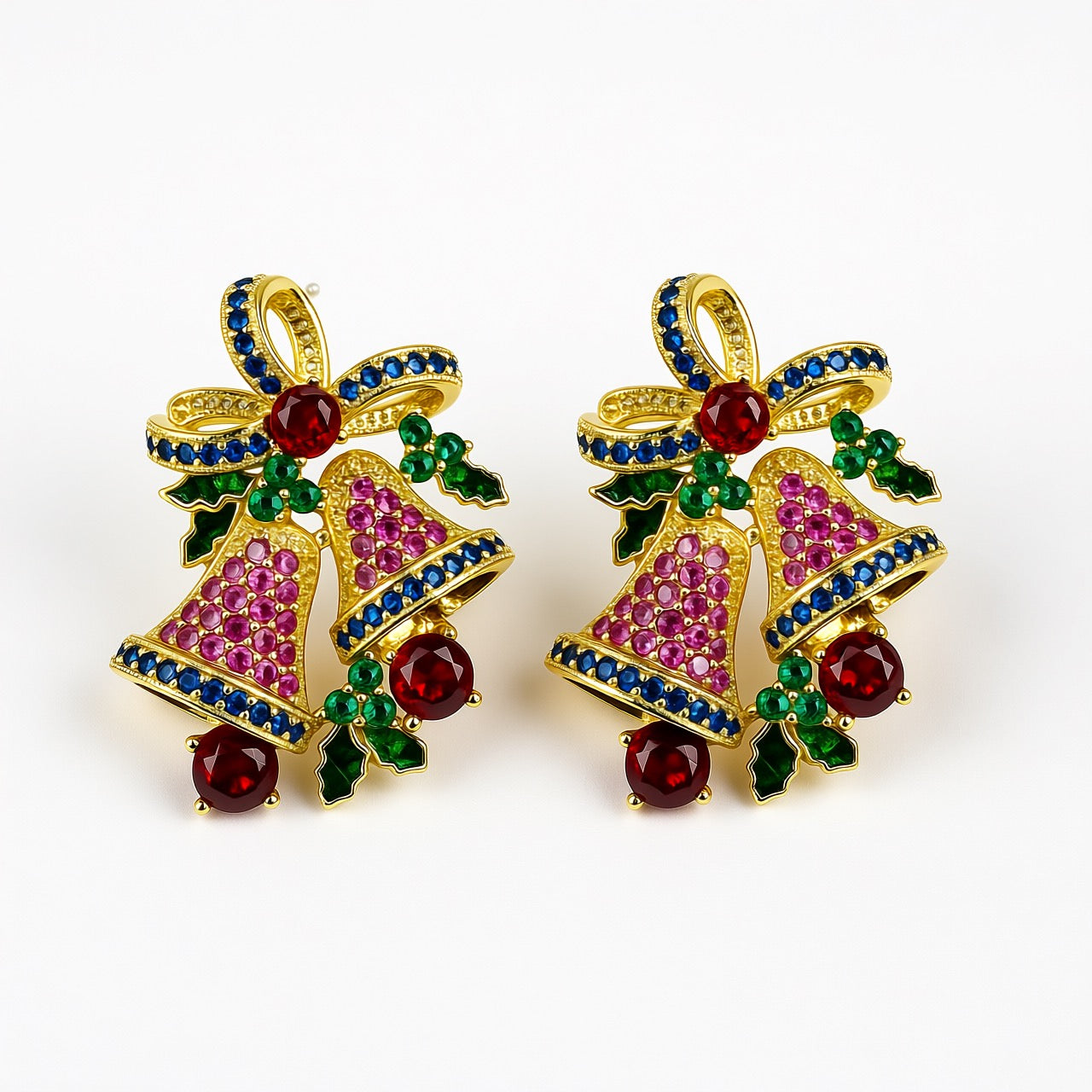 Palestro Milano Orecchini Base Gold / Fucsia/Blu Campanelle di zirconi Argento 925