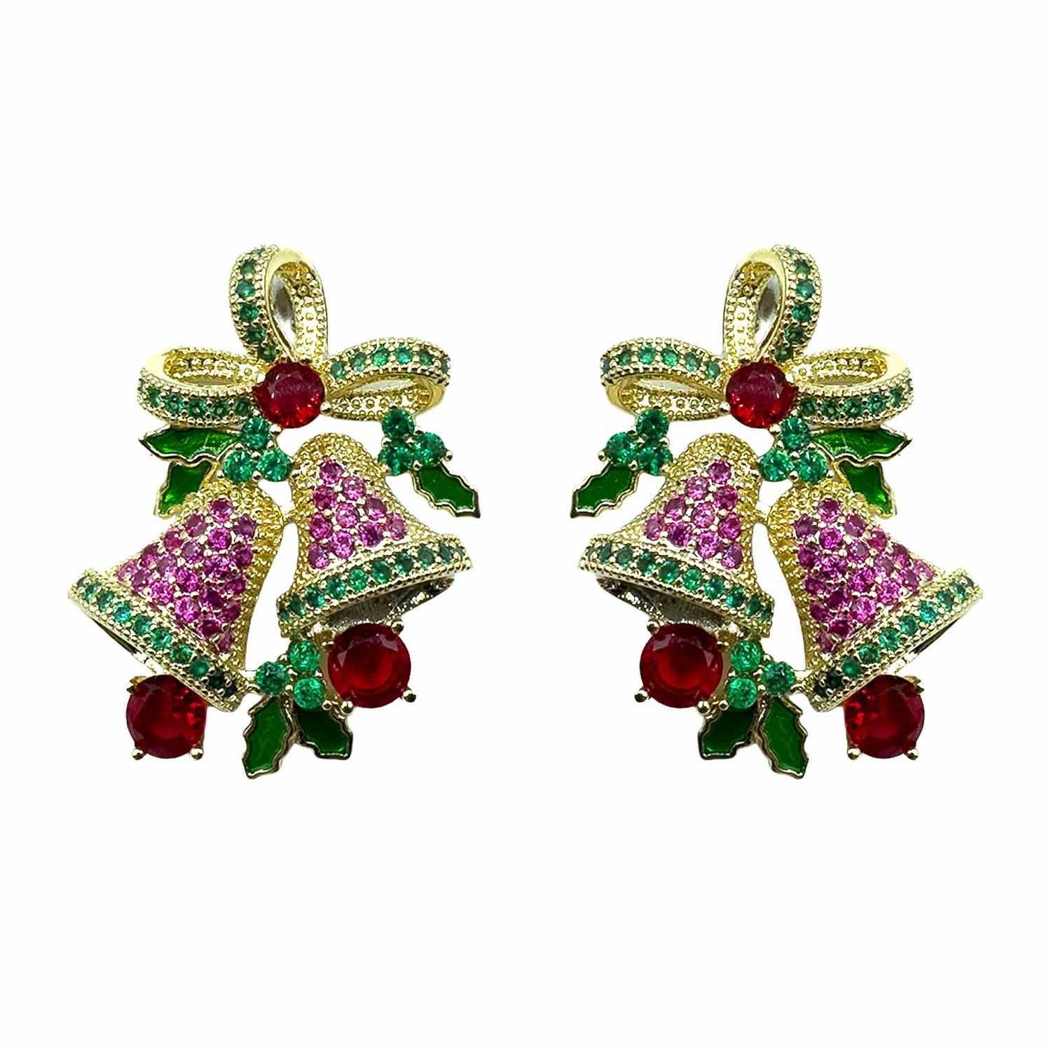 Palestro Milano Orecchini Base Gold / Fucsia/Verde Campanelle di zirconi Argento 925