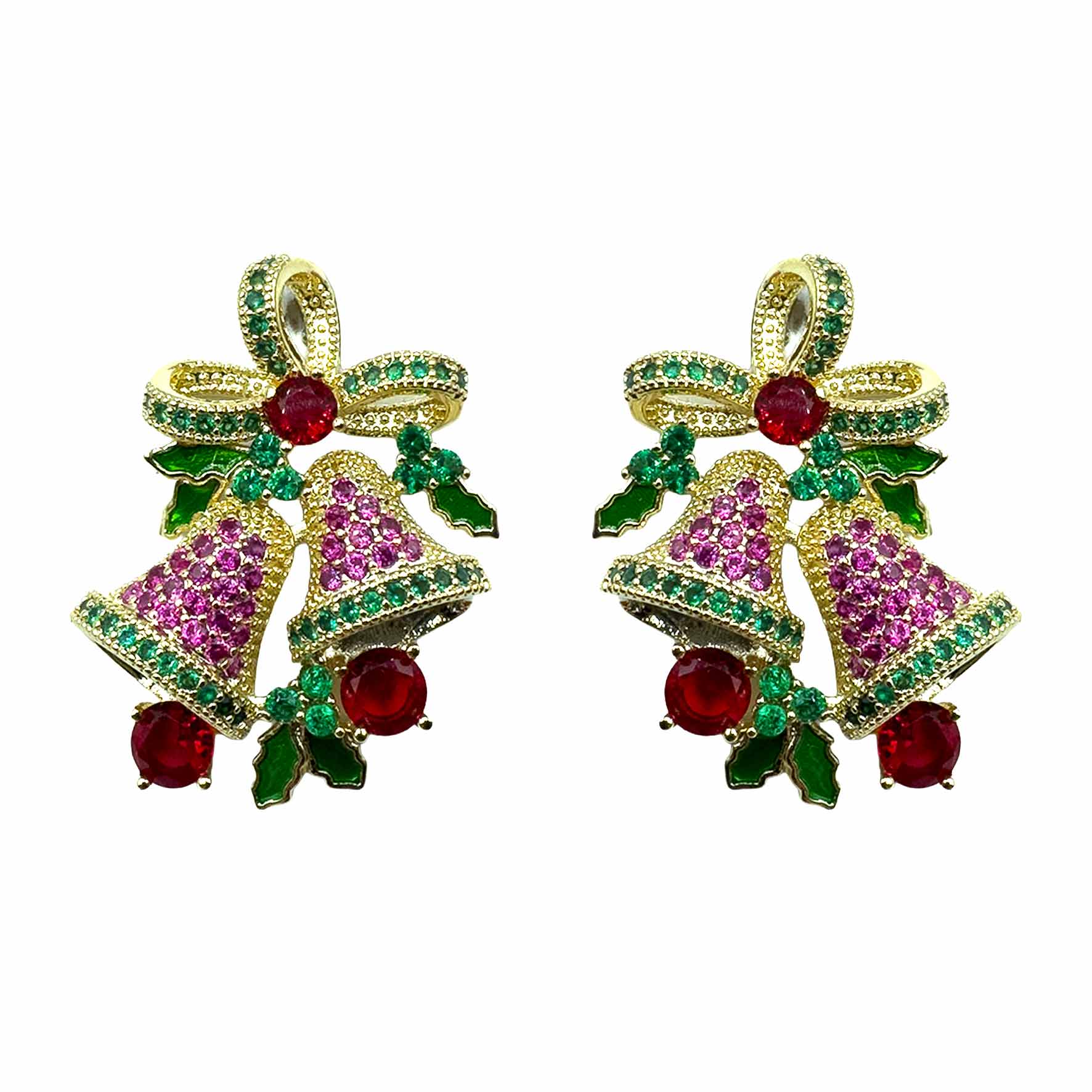 Palestro Milano Orecchini Base Gold / Fucsia/Verde Campanelle di zirconi Argento 925