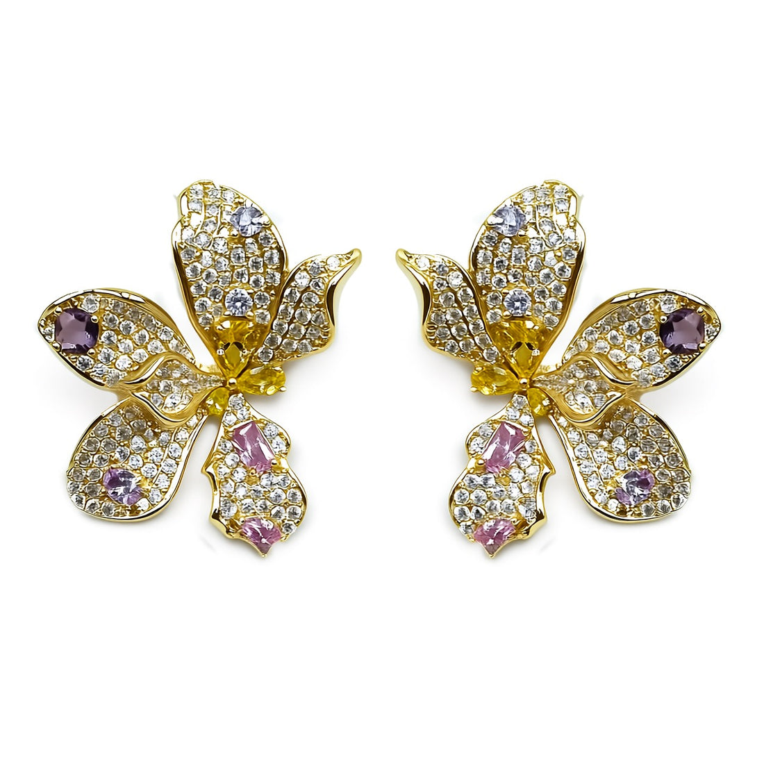 Palestro Milano Orecchini Base Gold Petali di pavè e cristalli Arlecchino