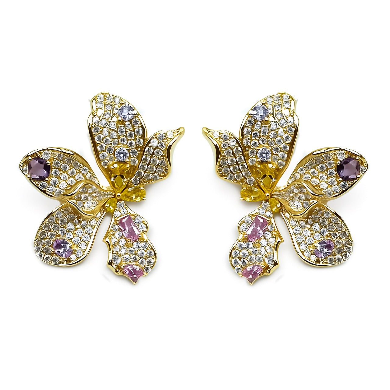 Palestro Milano Orecchini Base Gold Petali di pavè e cristalli Arlecchino