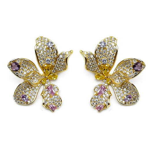 Palestro Milano Orecchini Base Gold Petali di pavè e cristalli Arlecchino